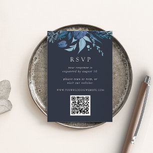 Carte D'accompagnement Hiver Azure Blue Botanical QR Code Mariage RSVP