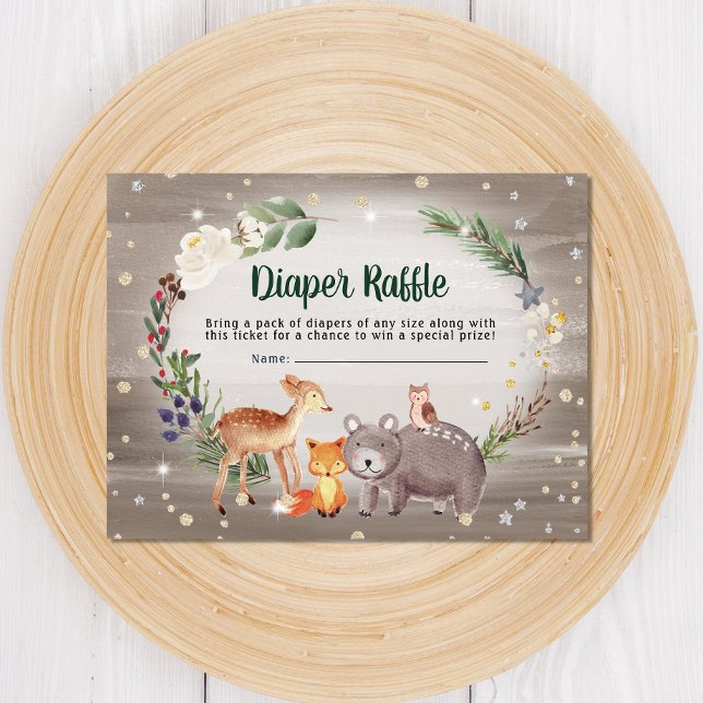 Carte D'accompagnement Hiver Bois Animaux Baby shower Déchets Raffle (Créateur téléchargé)