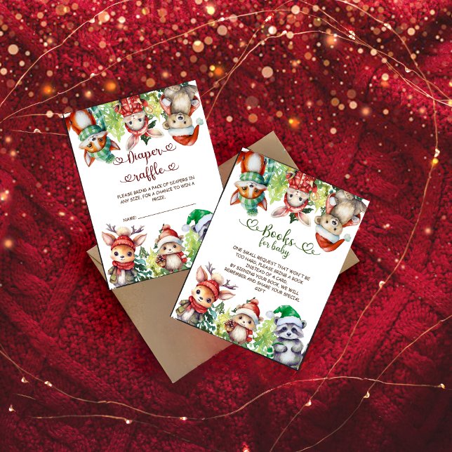 Carte D'accompagnement Hiver Bois Animaux Baby shower Déchets Raffle (Créateur téléchargé)