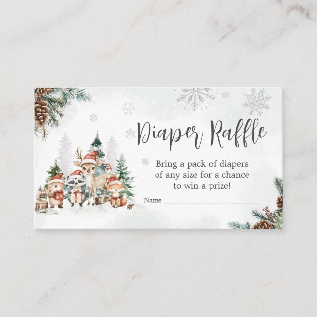 Carte D'accompagnement Hiver Bois Animaux Baby shower Déchets Raffle (Devant)