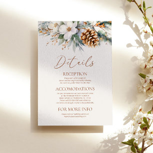 Carte D'accompagnement Hiver Floral Flowers Pine Tree Détails du Mariage