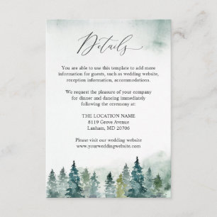 Carte D'accompagnement Hiver Forest Pine Trees Mariage Détails de la réce