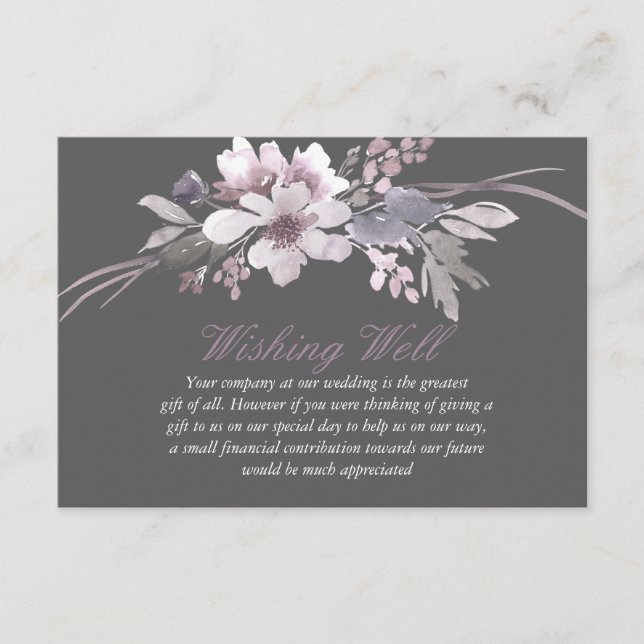 Carte D'accompagnement Hiver Gris Floral Mariage Wishing well (Devant)