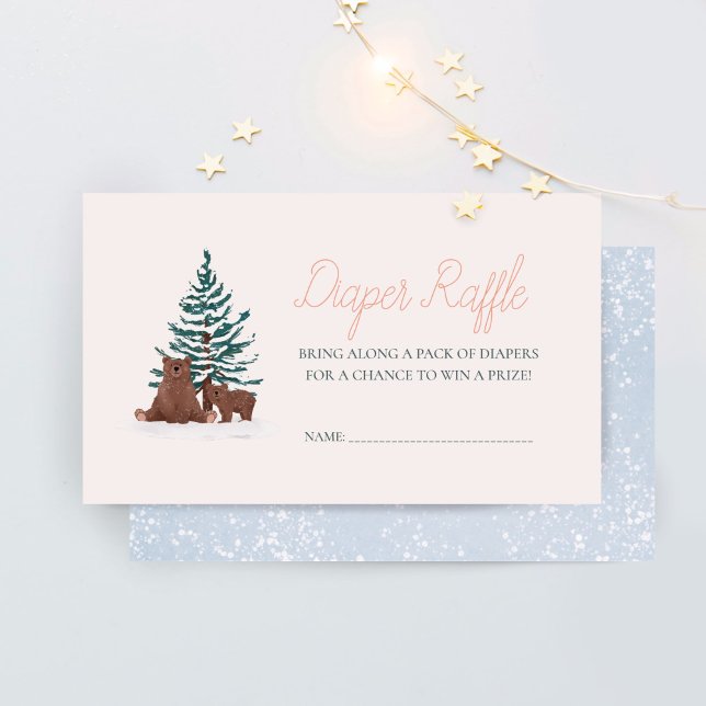 Carte D'accompagnement Hiver Pine Forêt Bébé Ours Déchets Raffle (Créateur téléchargé)
