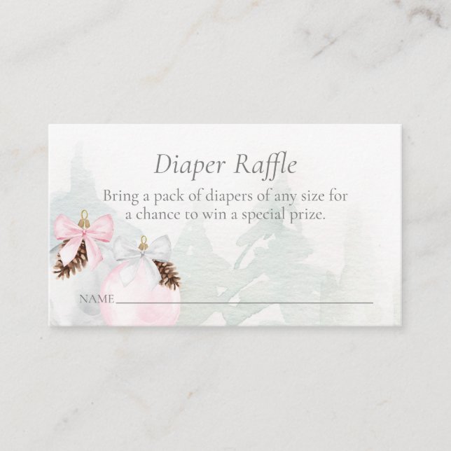 Carte D'accompagnement Hiver Rose fille Baby shower Déchets Raffle (Devant)