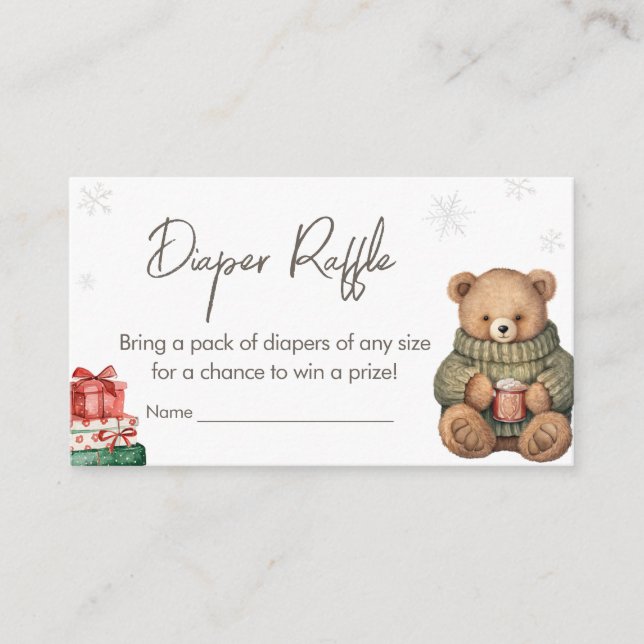 Carte D'accompagnement Hiver Teddy Bear Baby shower Déchets Raffin (Devant)