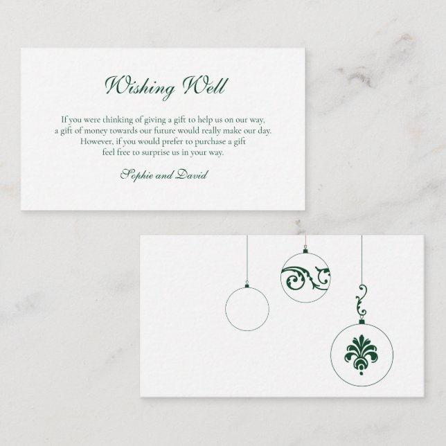 Carte D'accompagnement Hiver Vert Noël Bauble Wishing well (Devant / Derrière)