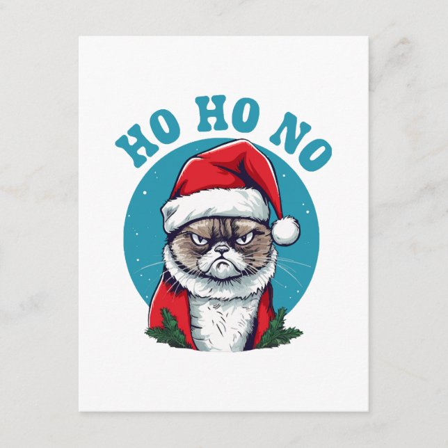 Carte D'accompagnement Ho ho non - drôle de chat grumpy santa (Devant)