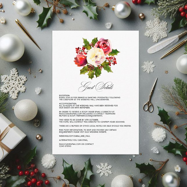 Carte D'accompagnement Holly et Ivy Christmas Mariage Détails de l'invité (Holly and Ivy Christmas Wedding Guest Details Enclosure Card)