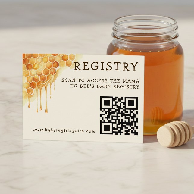 Carte D'accompagnement Honey Bee Honeycomb Baby Shower QR Code Registry (Honey Bee Honeycomb Baby Shower QR Code Registry Enclosure Card
)