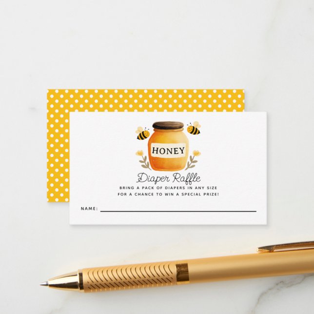 Carte D'accompagnement Honey & Bees Baby Shower Diaper Raffle Ticket  (Devant/Arrière en situation)