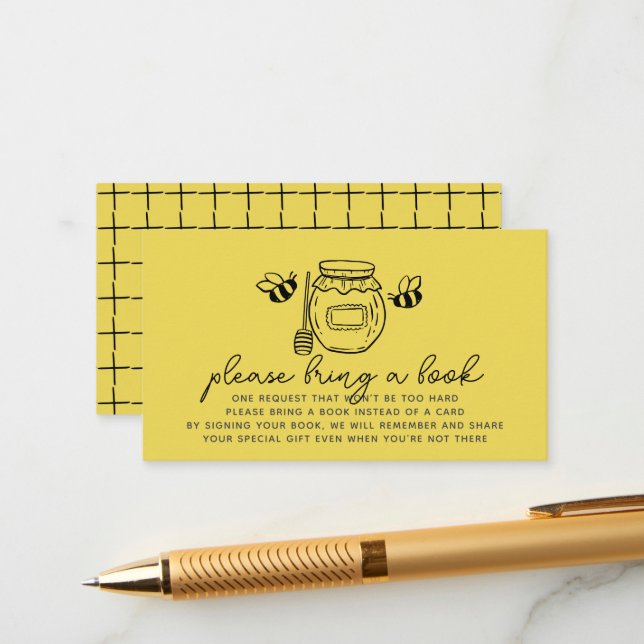 Carte D'accompagnement Honey Jar & Bees Baby Shower Book Request (Devant/Arrière en situation)