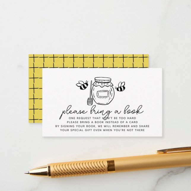 Carte D'accompagnement Honey Jar & Bees Baby Shower Book Request (Devant/Arrière en situation)