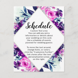 Carte D'accompagnement Horaire Mariage diamant violet floral enchanté