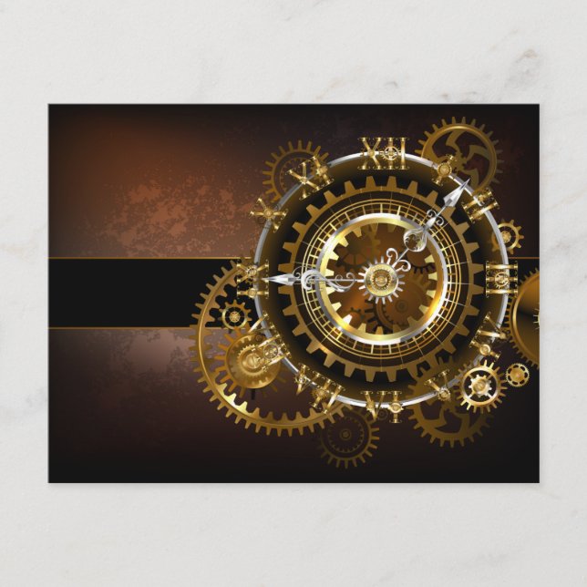 Carte D'accompagnement Horloge Steampunk avec des engrenages anciens (Devant)