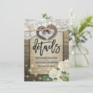 Carte D'accompagnement Horseshoe Heart Mariage campagnard Information Dét