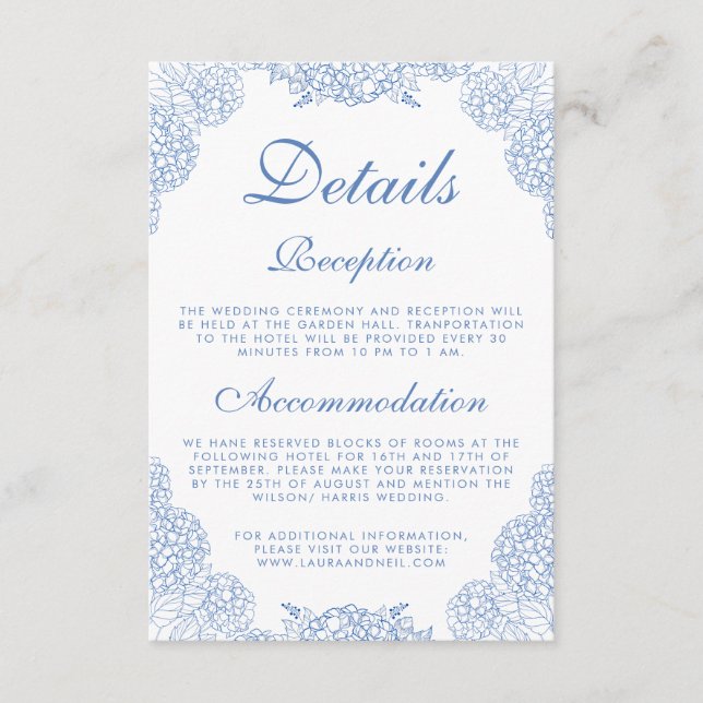 Carte D'accompagnement Hortensia Moderne Fleur Bleue Poussiéreuse Détails (Devant)