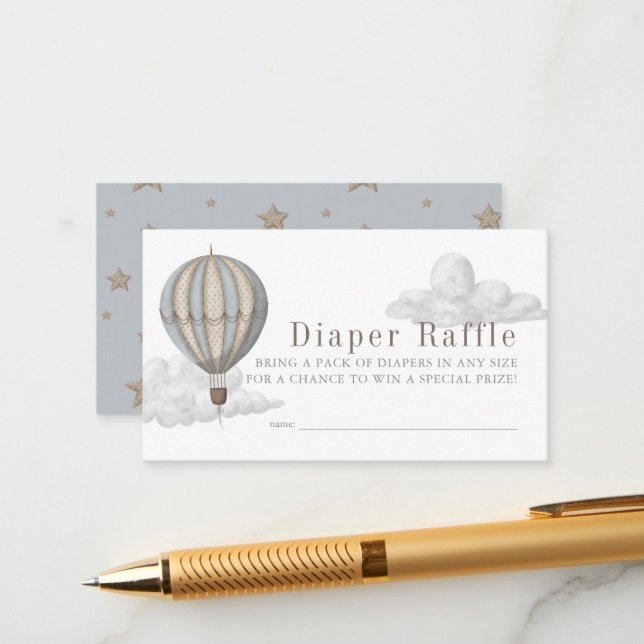 Carte D'accompagnement Hot Air Balloon Baby Shower Diaper Raffle Ticket (Devant/Arrière en situation)