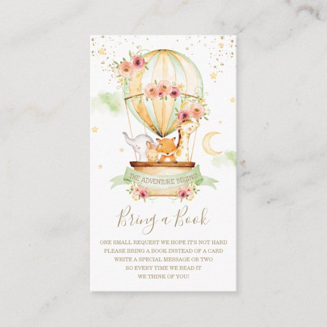 Carte D'accompagnement Hot Air Balloon Bébé Animaux Douche Apportez un li (Devant)