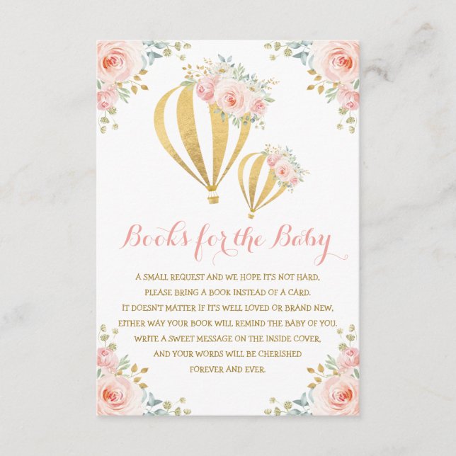 Carte D'accompagnement Hot Air Balloon Blush Rose Floral Livres pour bébé (Devant)