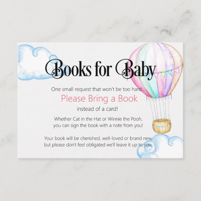 Carte D'accompagnement Hot Air Balloon Livre rose pour Baby Card (Devant)