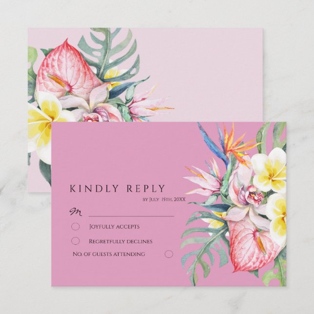 Carte D'accompagnement Hot Pink Tropical Floral Botanical Wedding (Devant / Derrière)