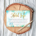 Carte D'accompagnement hôtel bat mitzvah or feuille d'or turquoise aquare<br><div class="desc">Soyez fier, réjouissez-vous et présentez cette étape importante de votre Bat mitzvah préféré ! Inclure ce superbe encart moderne et personnalisé pour plus d'informations sur l'hôtel à votre événement, avec des faux feuillages or brillant et des points de parties scintillant et un script de typographie contre un arrière - plan...</div>