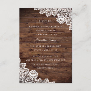 Carte D'accompagnement Hôtel Rustic Wood Vintage Lace Hébergement