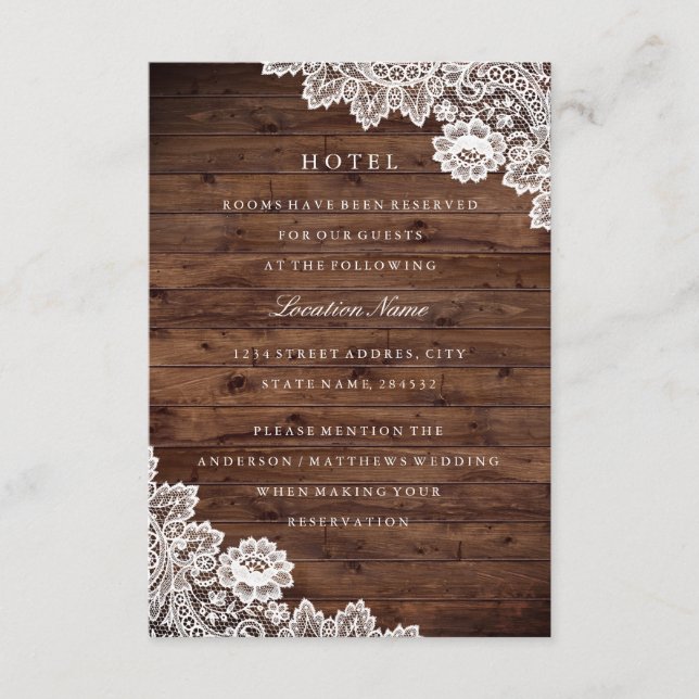 Carte D'accompagnement Hôtel Rustic Wood Vintage Lace Hébergement (Devant)