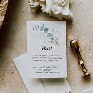 Carte D'accompagnement Hôtel Rustique Eucalyptus Gold Floral Calligraphie