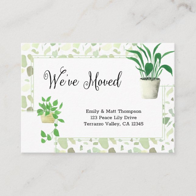 Carte D'accompagnement Houseplants et Terrazo vert Nous avons déménagé (Devant)