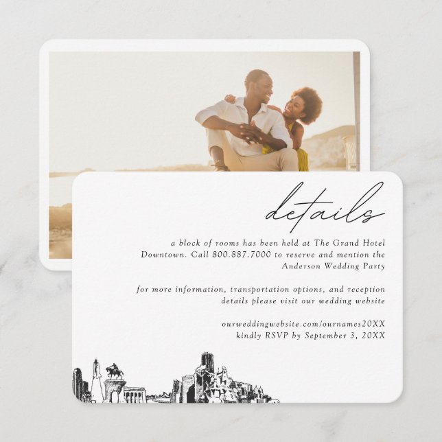 Carte D'accompagnement Houston Mariage Hotel Détails du bloc de chambre (Devant / Derrière)