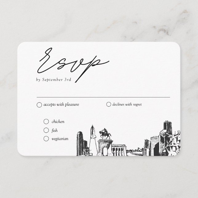 Carte D'accompagnement Houston Mariage traditionnel Repas RSVP Option (Devant)