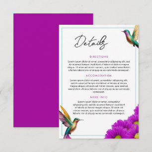 Carte D'accompagnement Hummingbirds colorés Purple Daisies Mariage