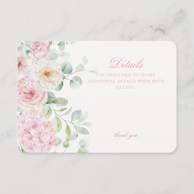 Carte D'accompagnement Hydrangea Florale Rose Détails Botaniques Fleurs (Devant)