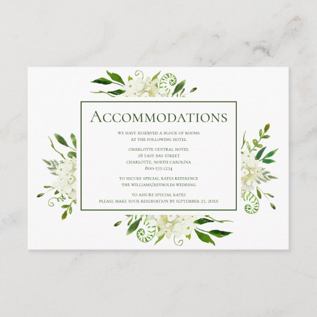 Carte D'accompagnement Hydrangeas Blanches Floral Mariage Hébergements (Devant)