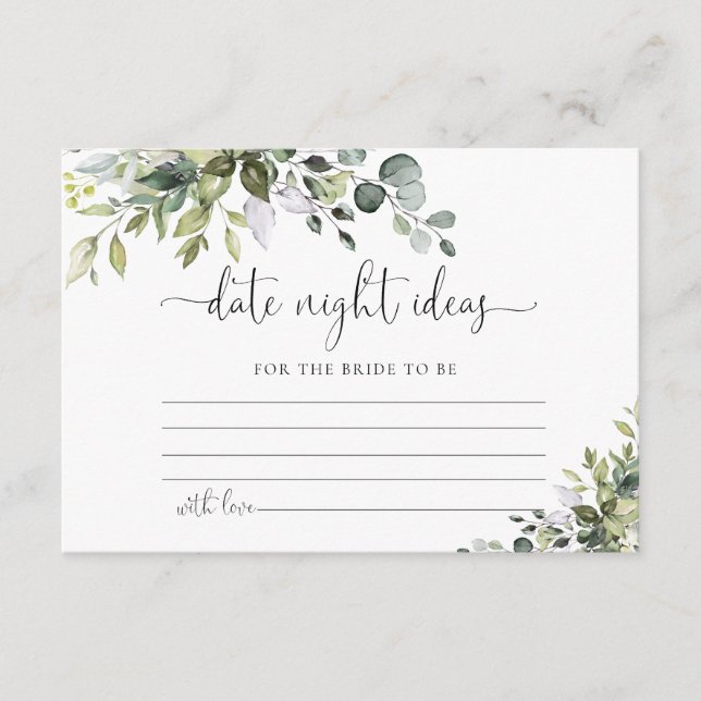 Carte D'accompagnement Idées de soirée de date de mariage au eucalyptus  (Devant)