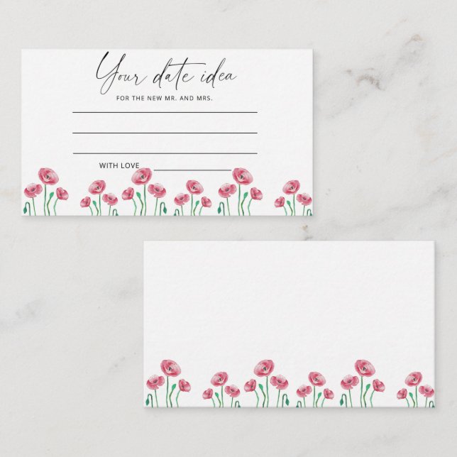 Carte D'accompagnement Idées de soirée en amoureux aquarelle florale \ Po (Devant / Derrière)