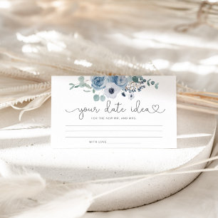 Carte D'accompagnement Idées de soirée en bleu poussiéreux floral. Pot de