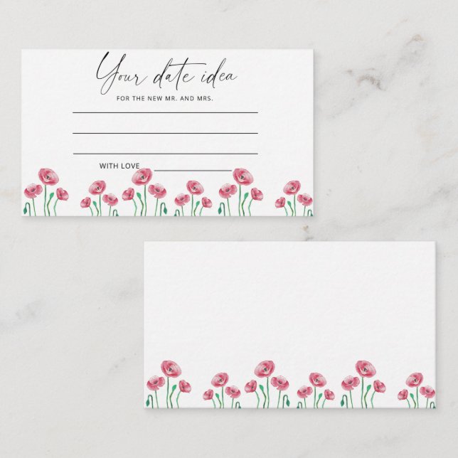 Carte D'accompagnement Idées de soirée en date florale aquarelle \ Pot à  (Devant / Derrière)