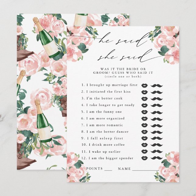 Carte D'accompagnement Il A Dit, Elle A Dit Boots & Bubly Partie Jeu (Devant / Derrière)