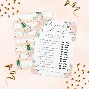 Carte D'accompagnement Il A Dit, Elle A Dit Champagne Floral Party Game