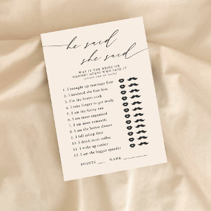 Carte D'accompagnement Il A Dit, Elle A Dit Fête des mariées Party Game