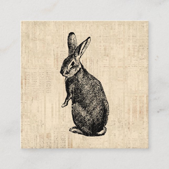 Carte D'accompagnement Illustration lapin antique avec script (Devant)