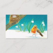 Illustration Red Robin Bird & Snowdrops