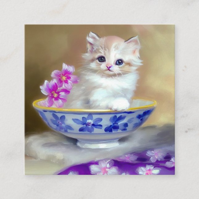 Carte D'accompagnement Illustration vintage de chaton blanc (Devant)