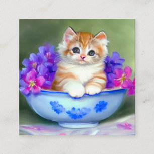 Carte D'accompagnement Illustration vintage de chaton orange et blanc