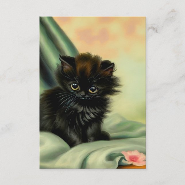 Carte D'accompagnement Illustration vintage de Kitten noir (Devant)