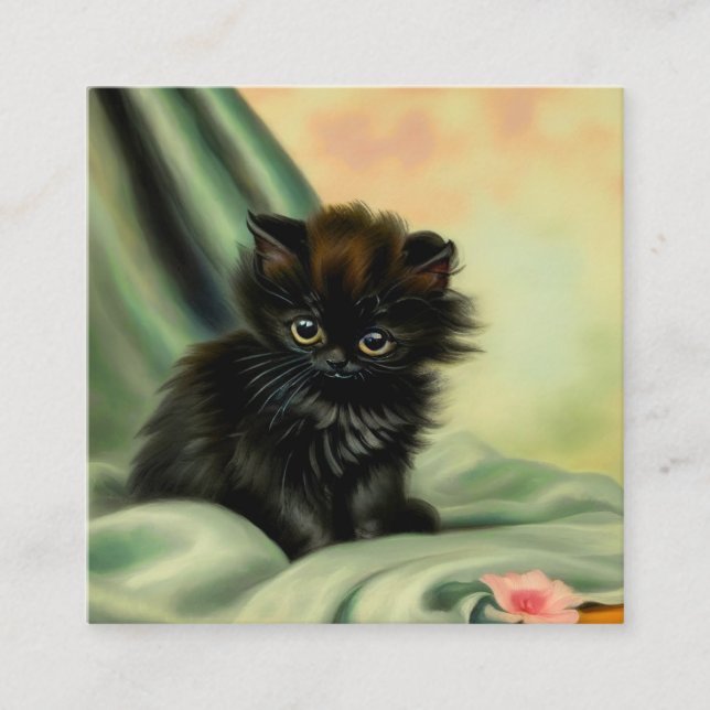 Carte D'accompagnement Illustration vintage de Kitten noir (Devant)