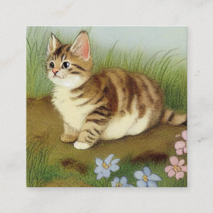 Carte D'accompagnement Illustration vintage Kitten avec fleurs